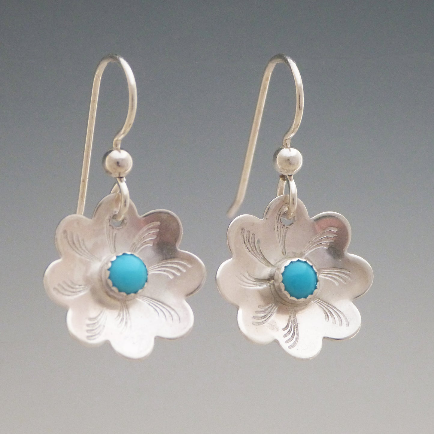 Turquoise Gemstone Flower Earrings