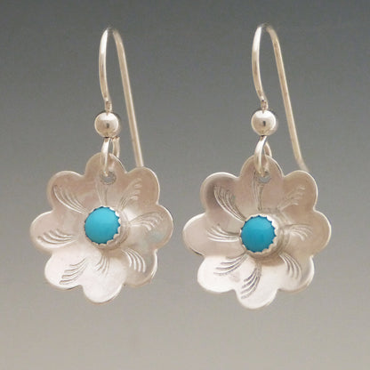 Turquoise Gemstone Flower Earrings