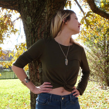Sterling Silver Turquoise Feather Pendant