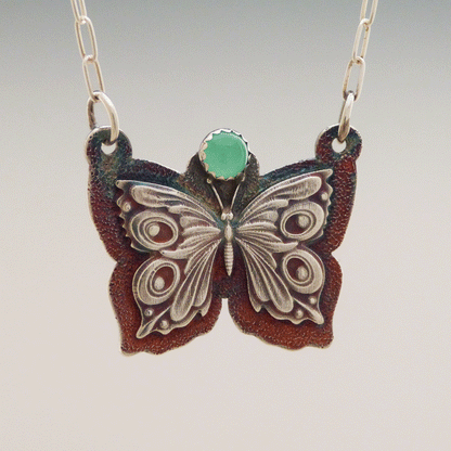 Victorian Butterfly Green Chrysoprase Necklace