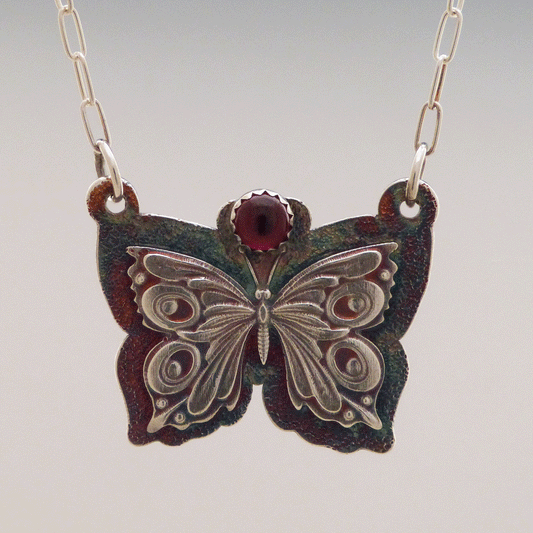 Victorian Butterfly Red Garnet Necklace