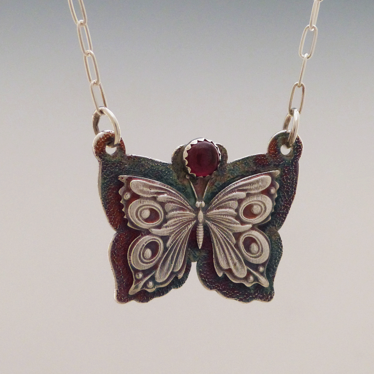 Victorian Butterfly Red Garnet Necklace