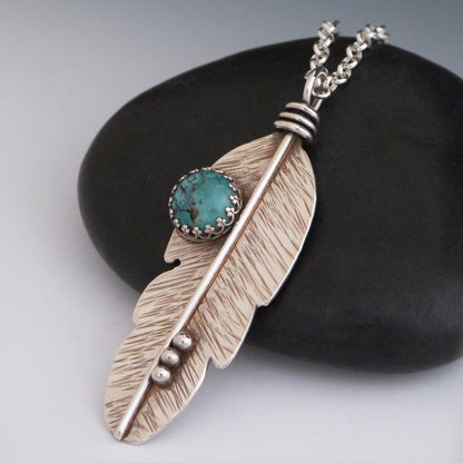 Sterling Silver Turquoise Feather Pendant