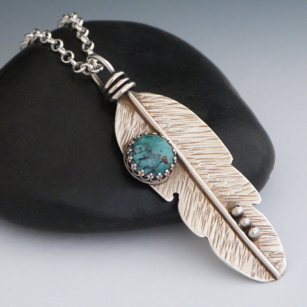Sterling Silver Turquoise Feather Pendant