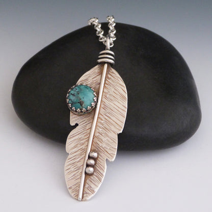 Sterling Silver Turquoise Feather Pendant