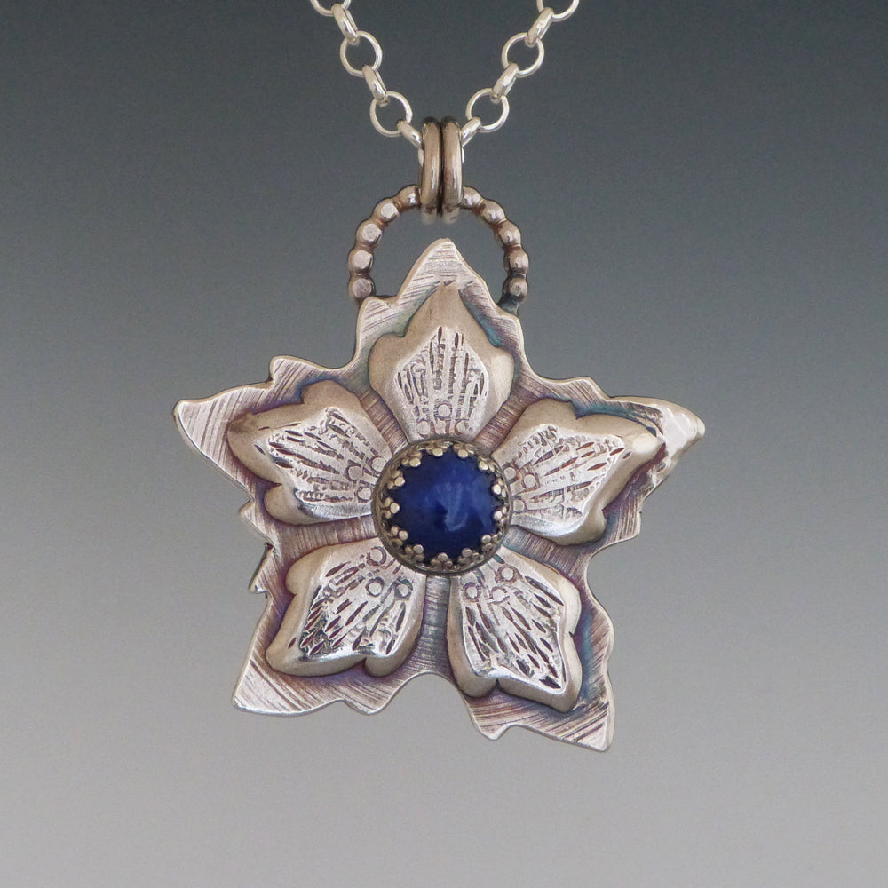 Sterling Silver and Blue Lapis Flower Pendant