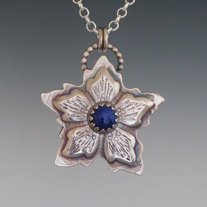 Sterling Silver and Blue Lapis Flower Pendant