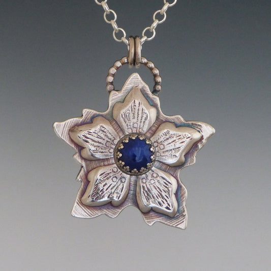 Sterling Silver and Blue Lapis Flower Pendant