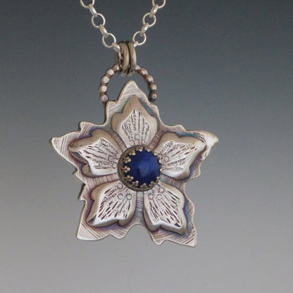 Sterling Silver and Blue Lapis Flower Pendant