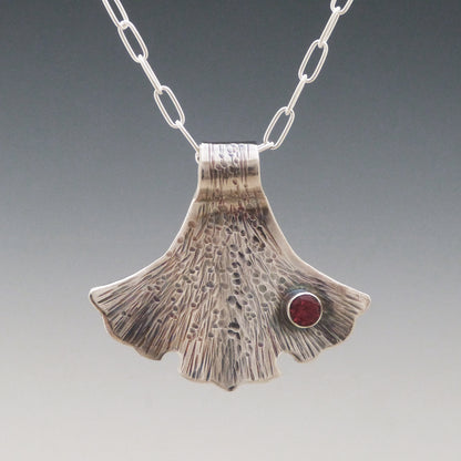 Forged Ginkgo Garnet Necklace