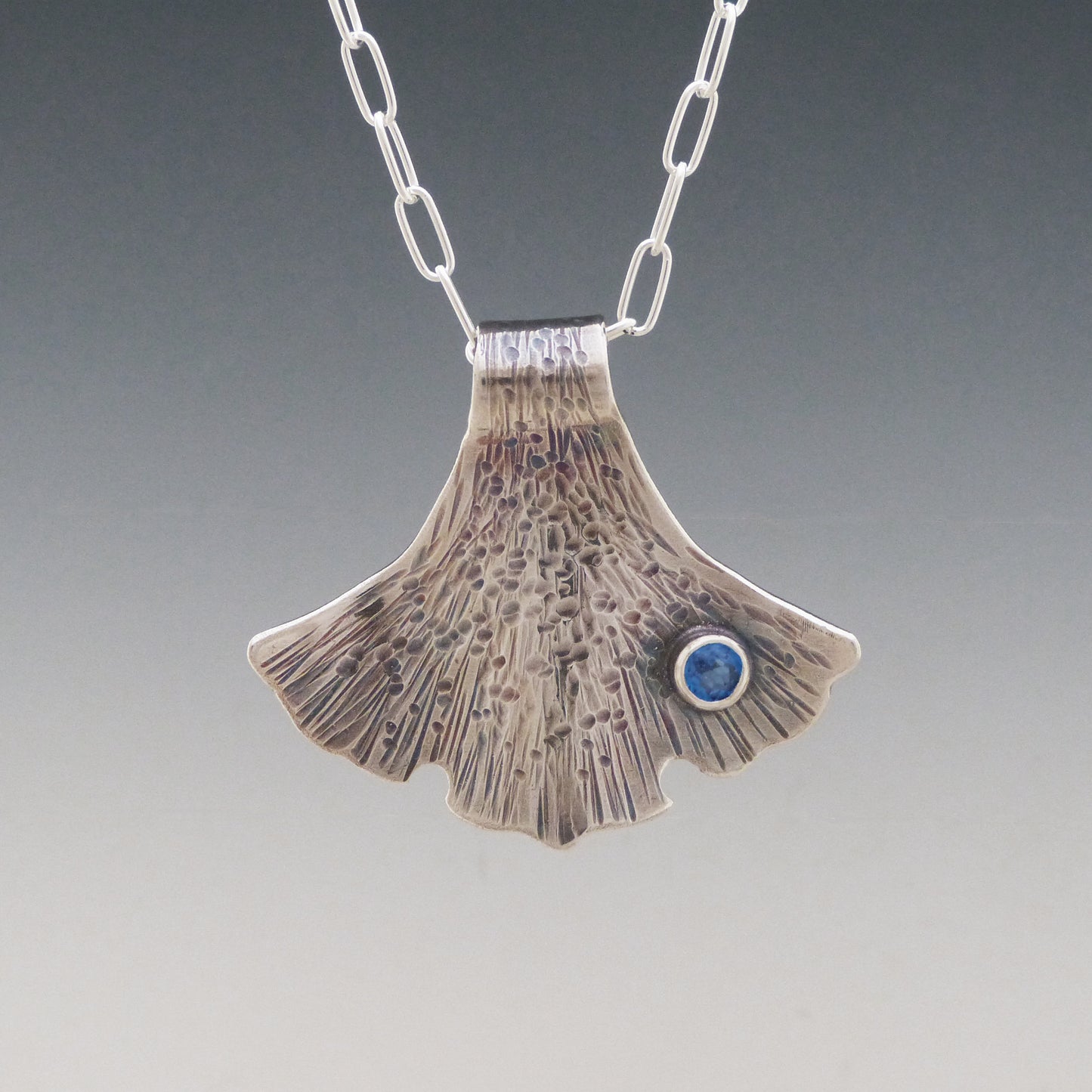 Forged Ginkgo Blue Topaz Necklace
