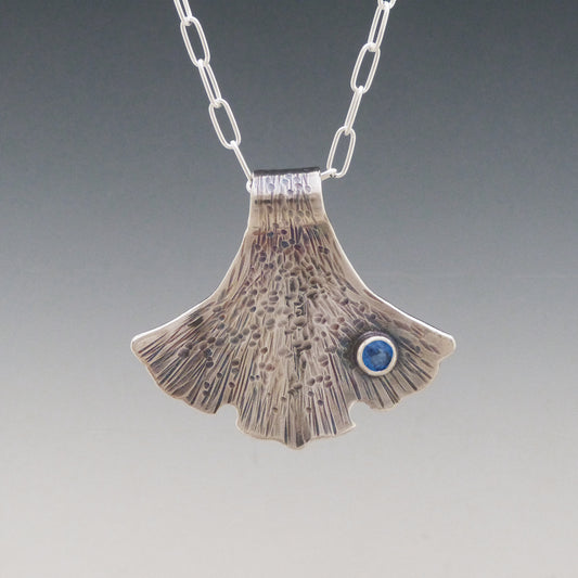 Forged Ginkgo Blue Topaz Necklace