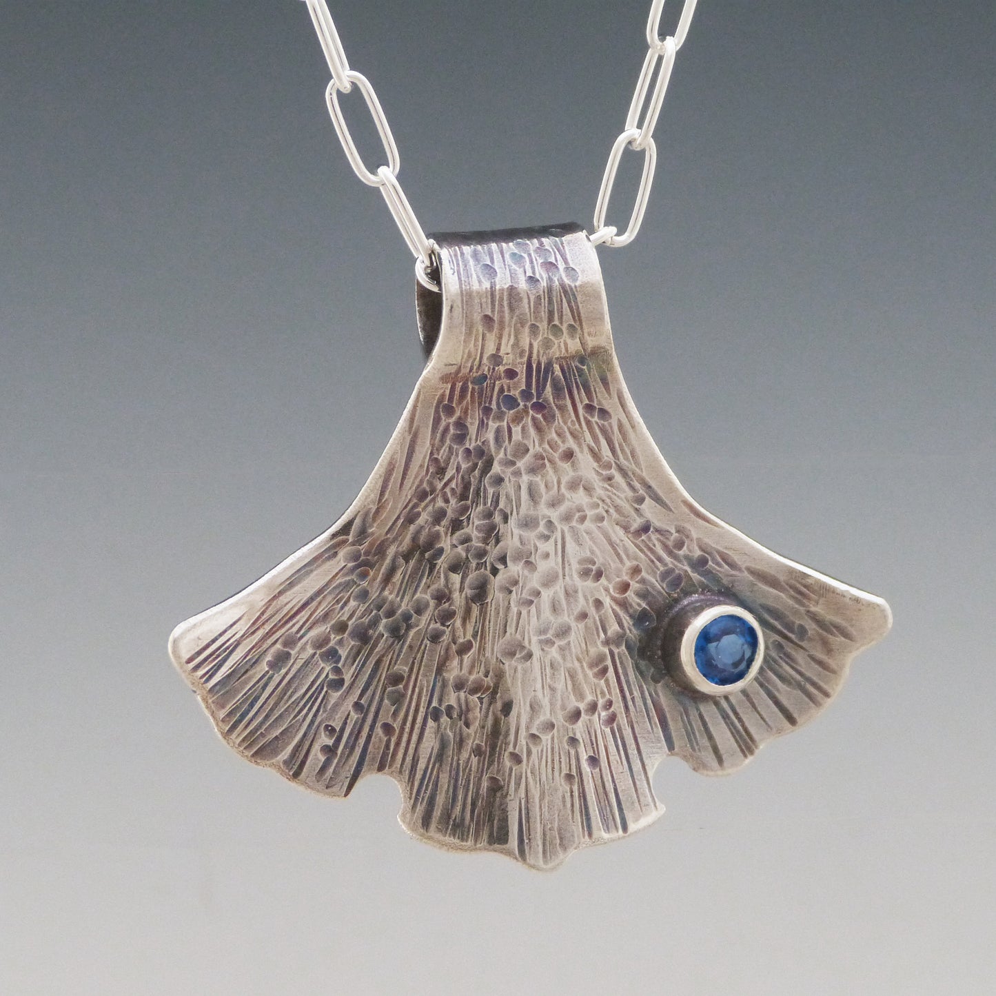 Forged Ginkgo Blue Topaz Necklace