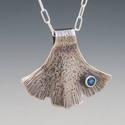 Forged Ginkgo Blue Topaz Necklace