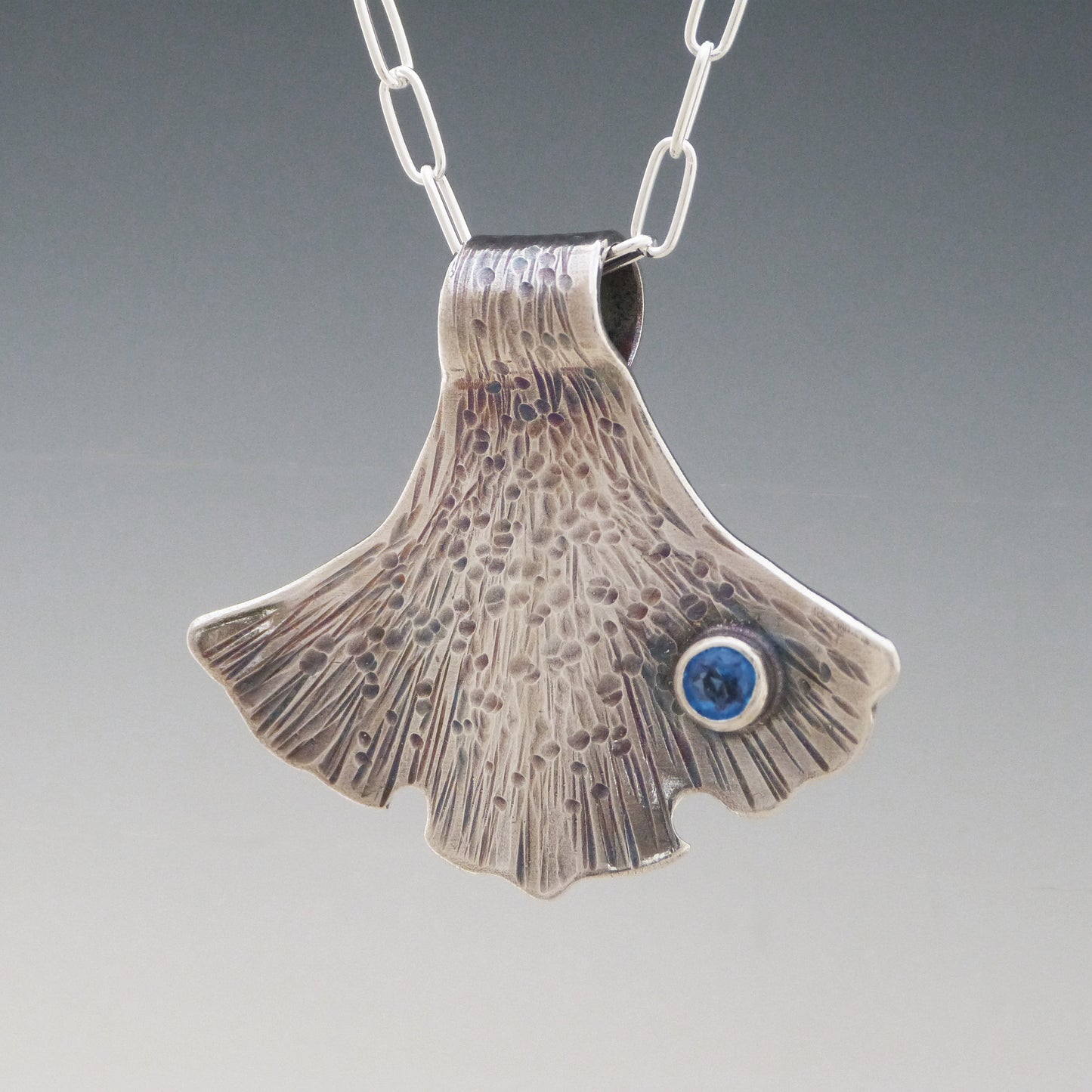 Forged Ginkgo Blue Topaz Necklace