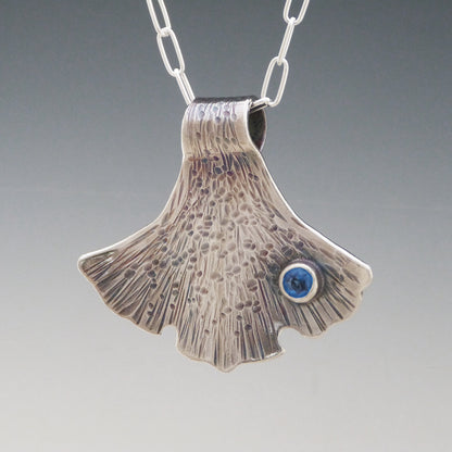 Forged Ginkgo Blue Topaz Necklace