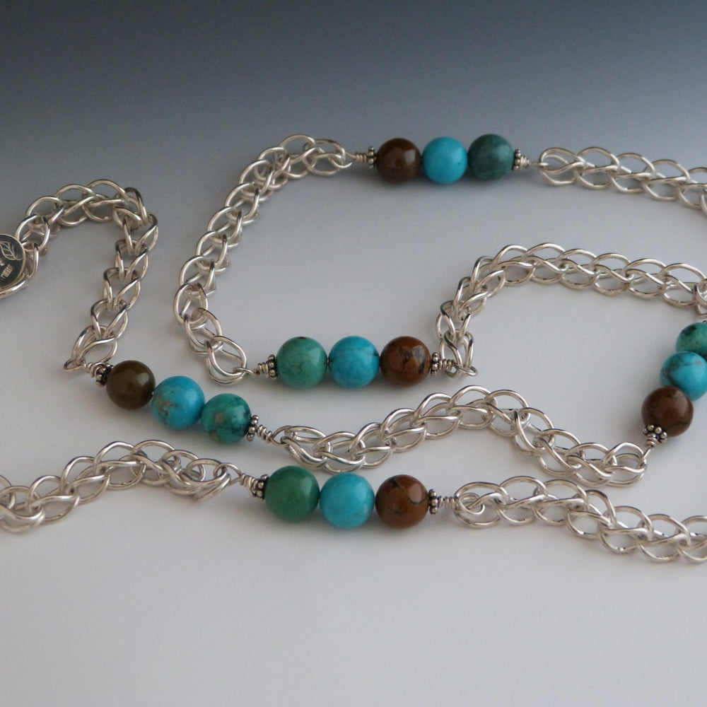 Sterling Silver and Multi Colored Turquoise Chain