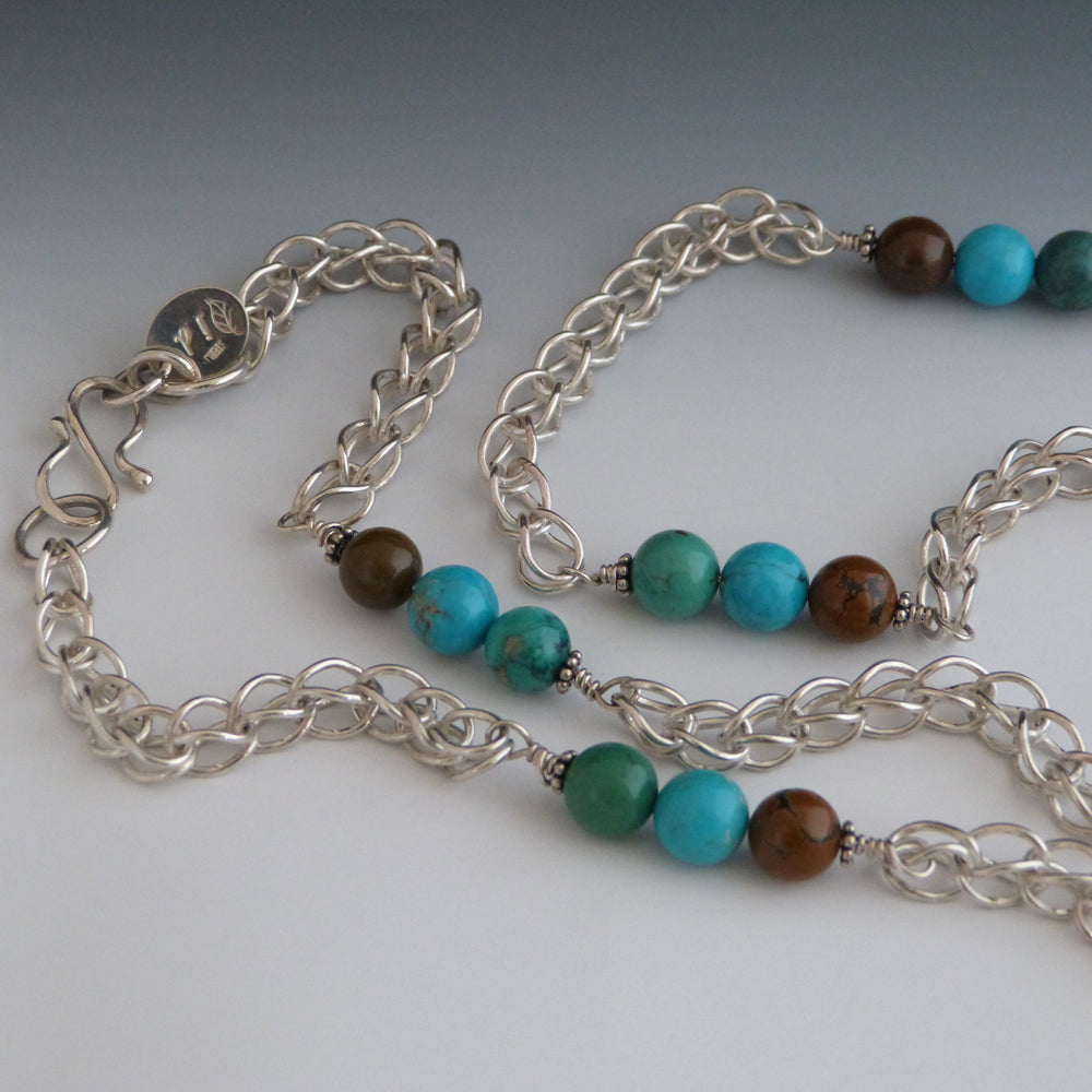 Sterling Silver and Multi Colored Turquoise Chain