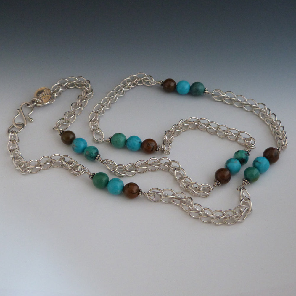 Sterling Silver and Multi Colored Turquoise Chain