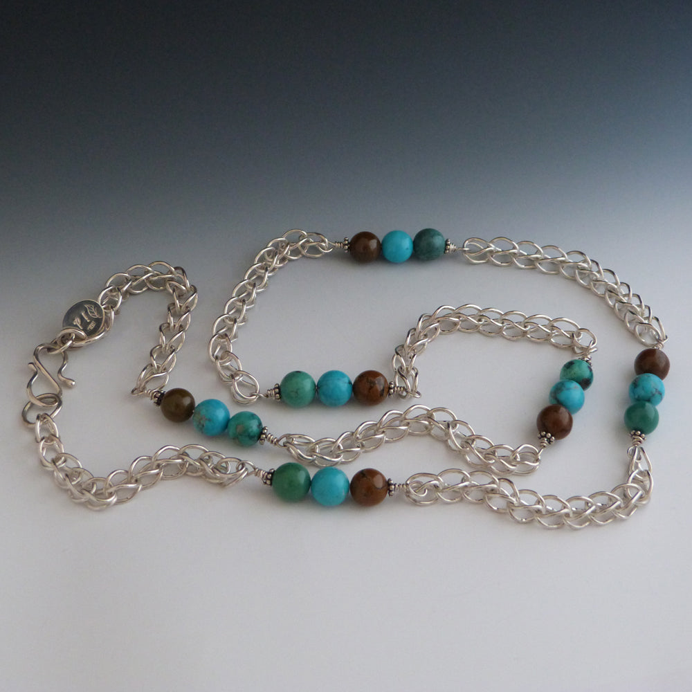 Sterling Silver and Multi Colored Turquoise Chain