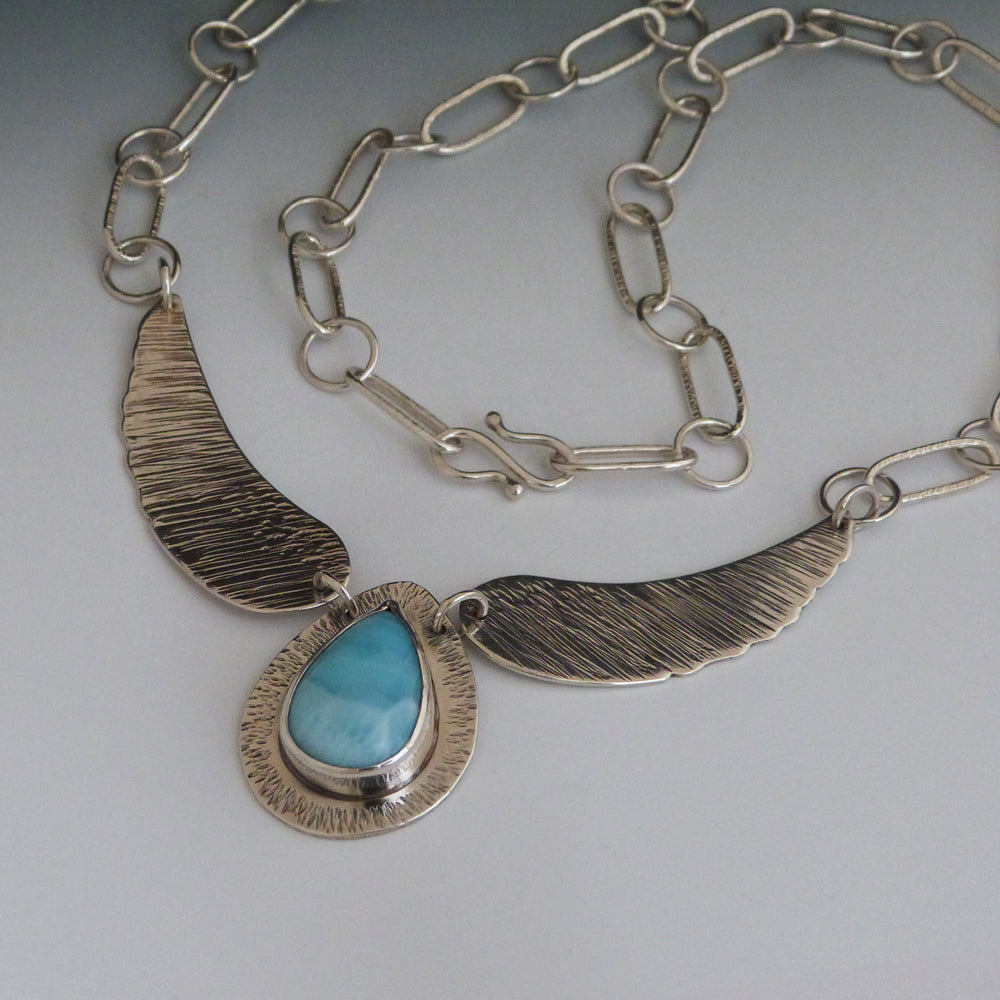 Sterling Silver Angel Wing Larimar Necklace