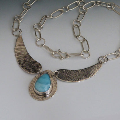 Sterling Silver Angel Wing Larimar Necklace