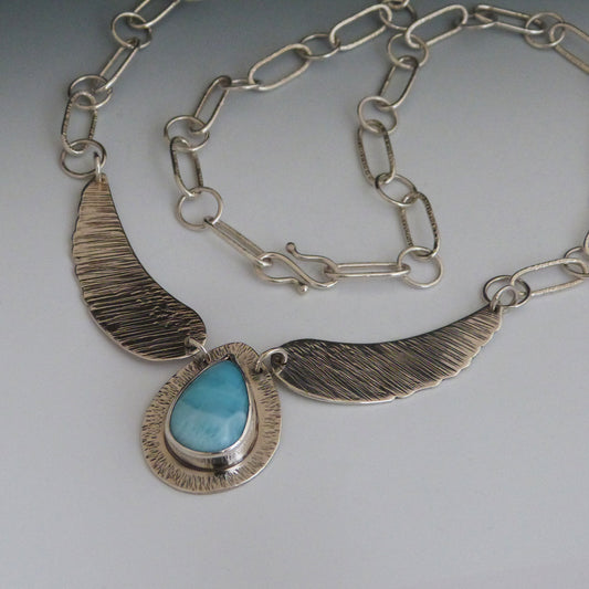 Sterling Silver Angel Wing Larimar Necklace