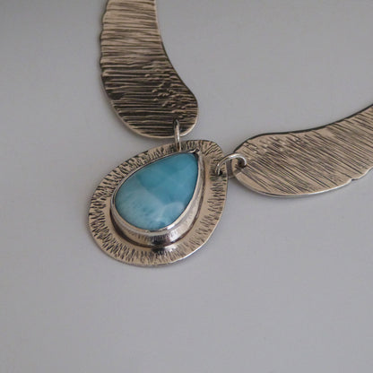 Sterling Silver Angel Wing Larimar Necklace