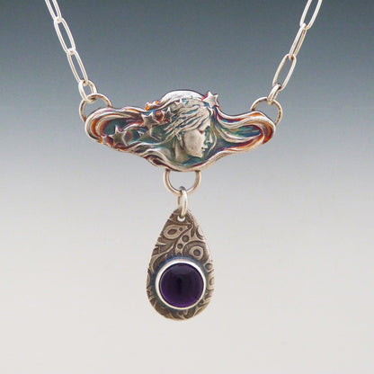 Star Woman Pendant with Dangling Amethyst