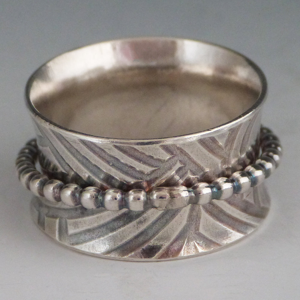 Sterling Beaded Patterned Spinner Ring