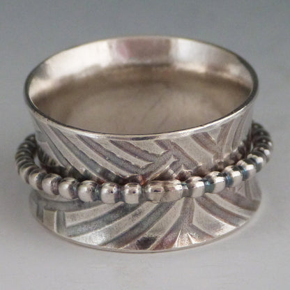 Sterling Beaded Patterned Spinner Ring