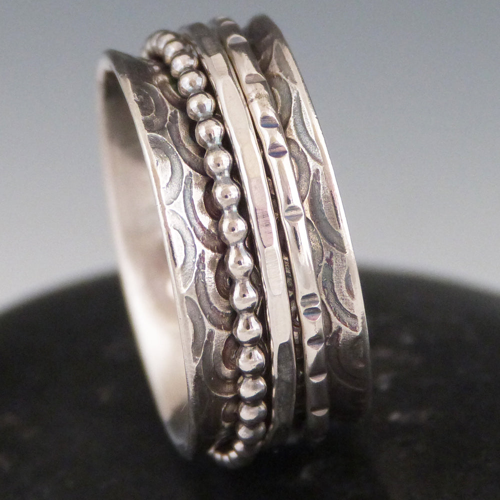 Sterling Silver Spinner Ring Spiral Pattern