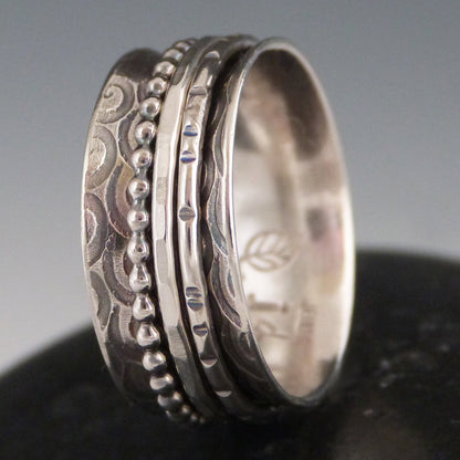 Sterling Silver Spinner Ring Spiral Pattern