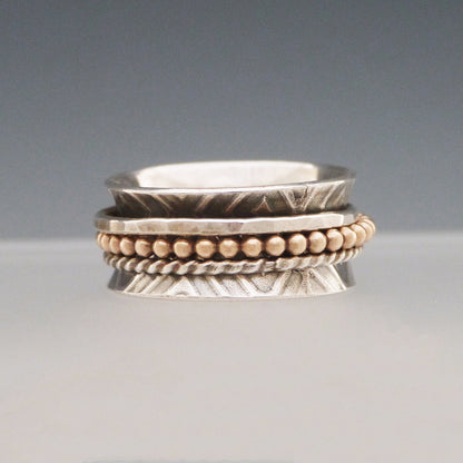 Triple Band Gold Accent Spinner Ring