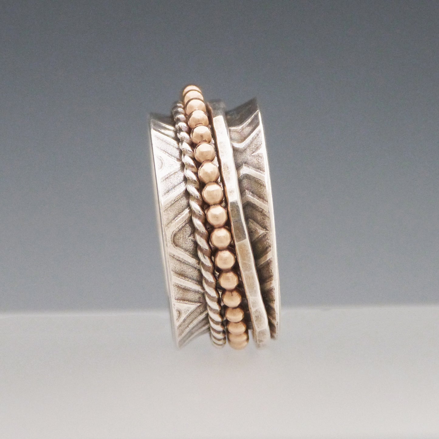 Triple Band Gold Accent Spinner Ring