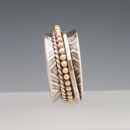 Triple Band Gold Accent Spinner Ring