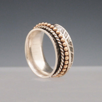 Triple Band Gold Accent Spinner Ring