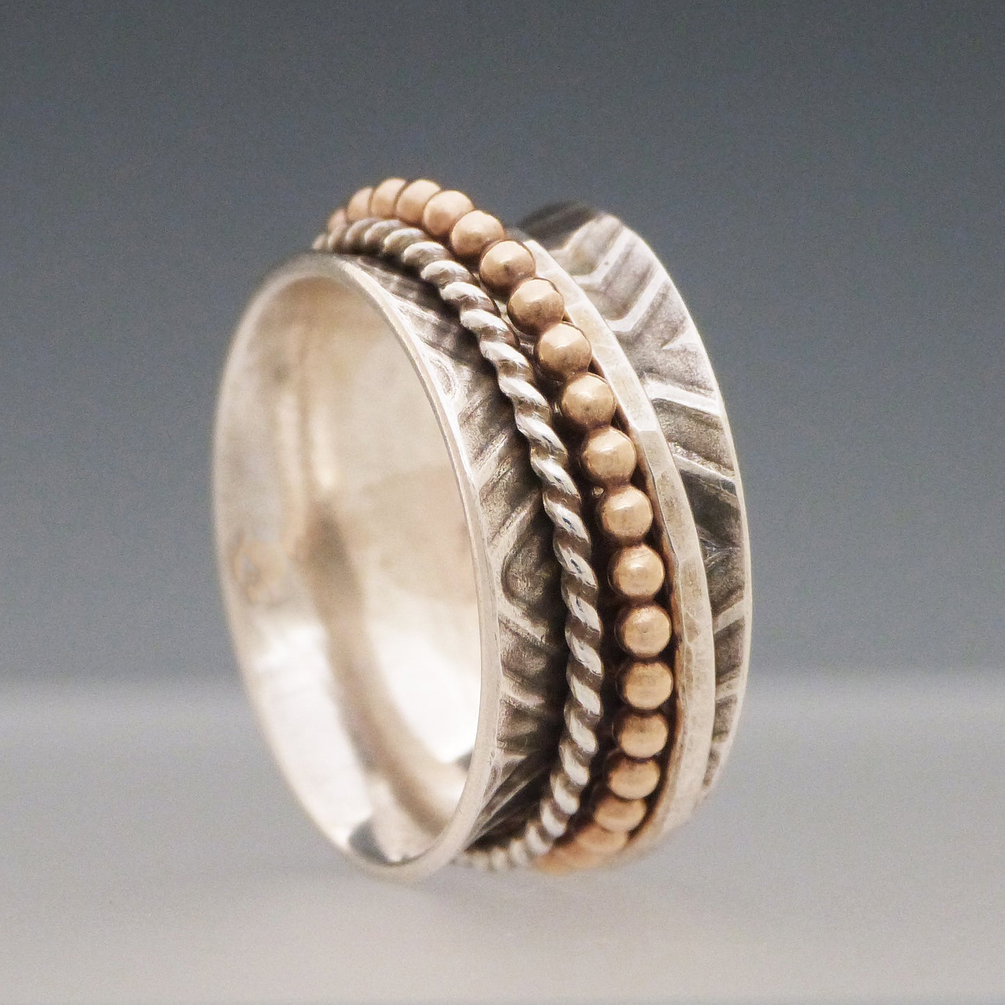 Triple Band Gold Accent Spinner Ring