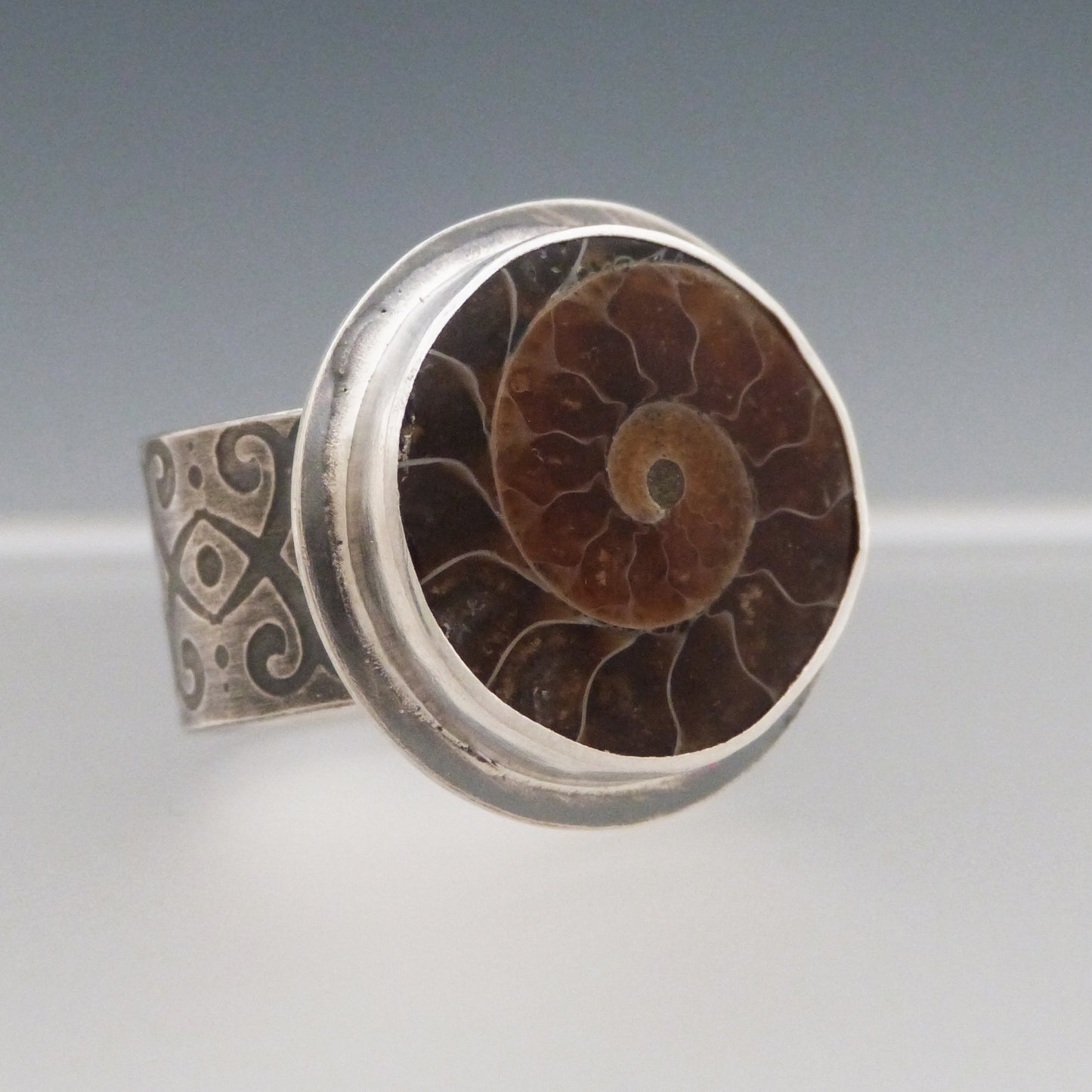 Fossilized Ammonite Gemstone Ring