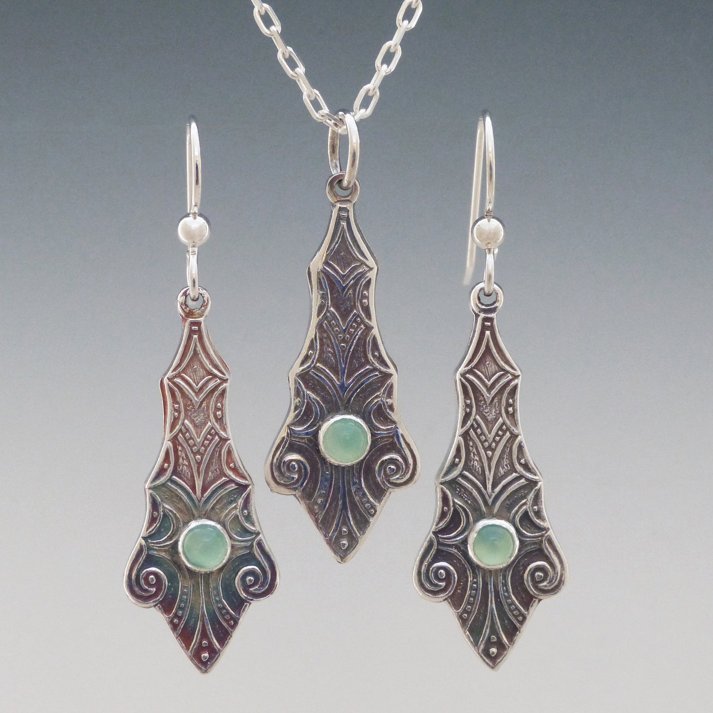 Green Chrysoprase Art Nouveau Earrings