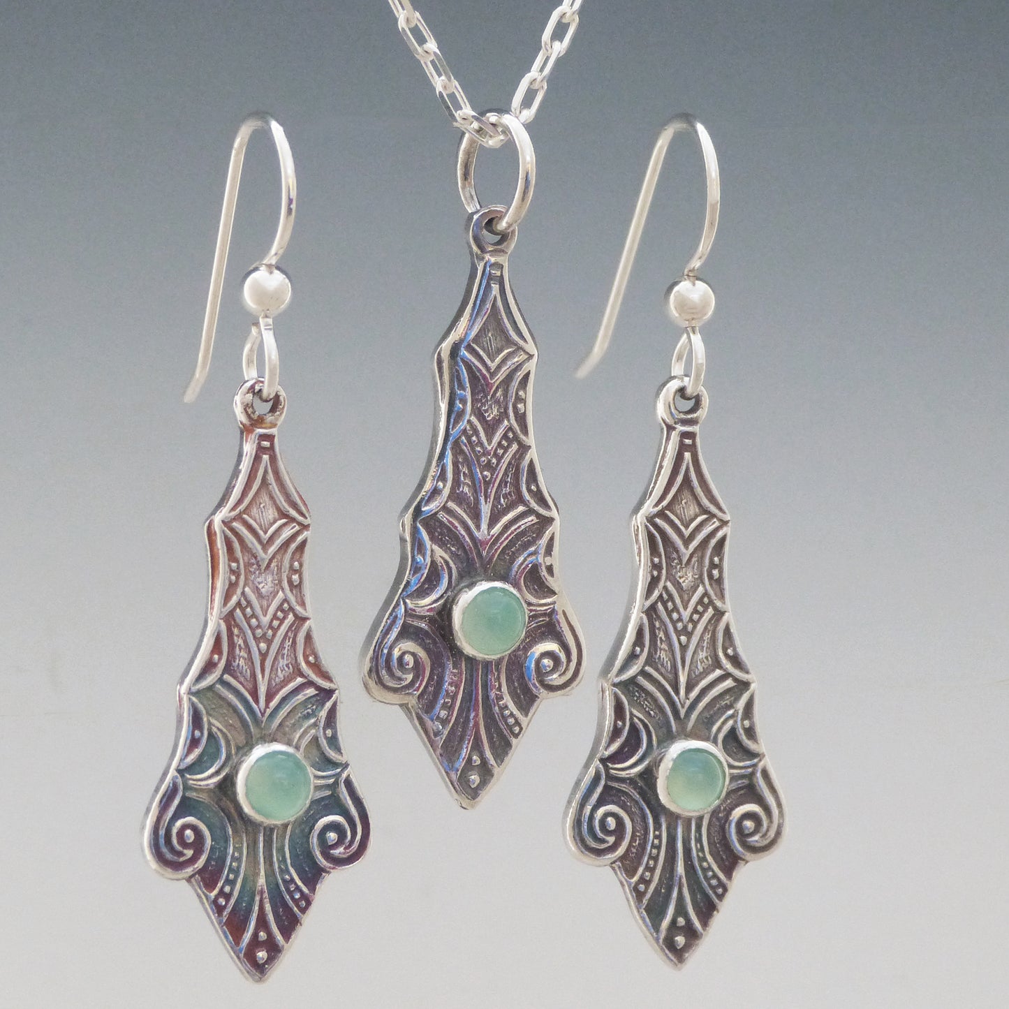 Green Chrysoprase Art Nouveau Earrings