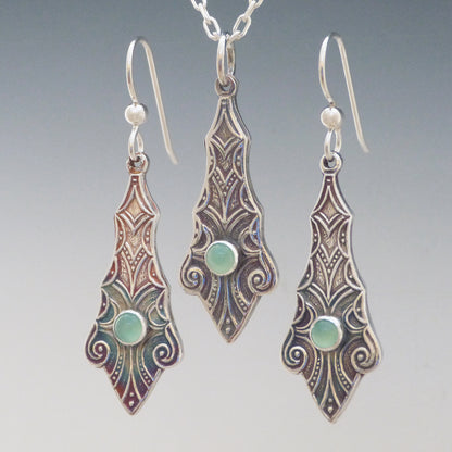 Green Chrysoprase Art Nouveau Earrings