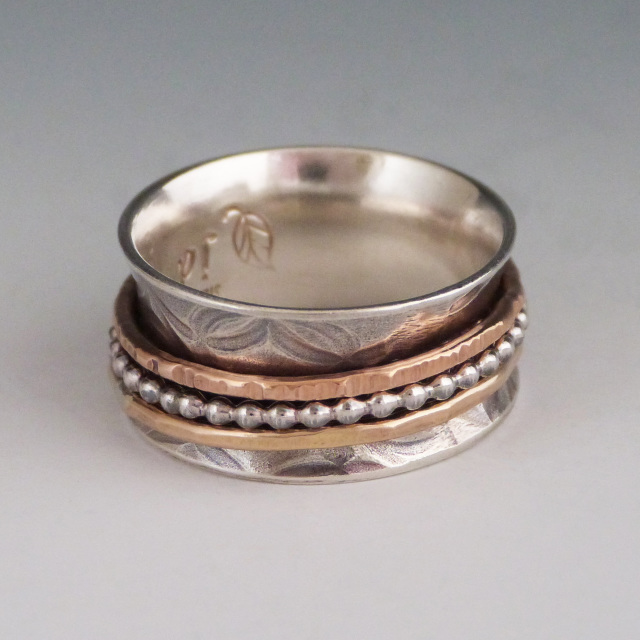 This Sterling Silver fidget ring has 3 spinning bands of silver, 14k ...